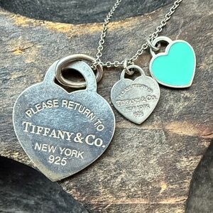Tiffany & Co. Silver Necklace with Triple Turquoise Hearts
